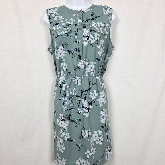 LOFT Petites Sage Green Floral Sleeveless Dress Size LP - Picture 2 of 9